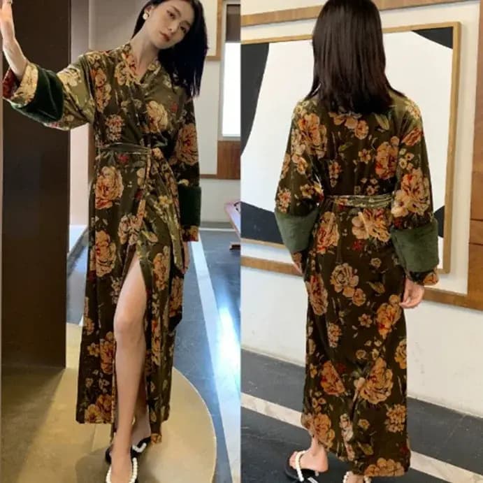 Peignoir en Velours pour Femme, Kimono de Luxe, Vêtements de Maison Élégants, Vêtements de Nuit Chau