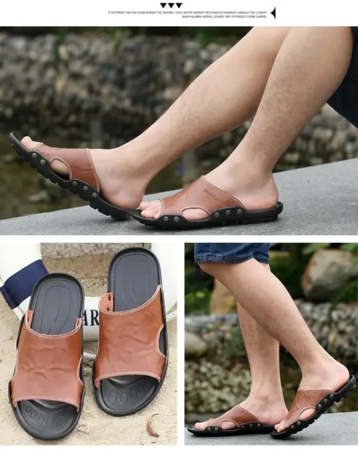 Pantoufles en cuir véritable pour hommes