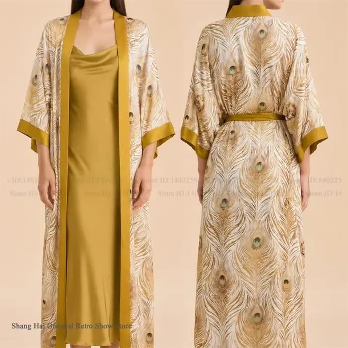 Ensemble 2 pièces de vêtements d'intérieur pour femme : Robe longue élégante à imprimé floral