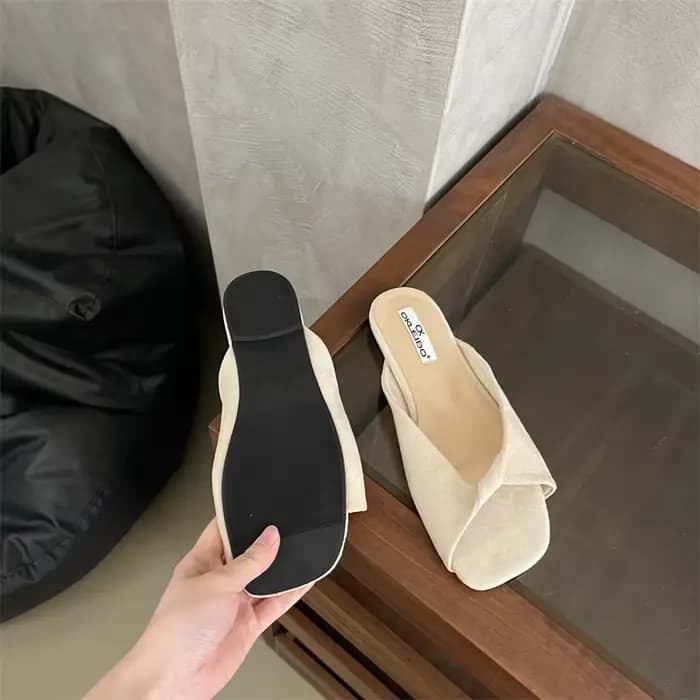 Nouveau sexy rouge sans lacet mules robe pantoufles femmes designer torsadé carré bout ouvert diapositives chaussures