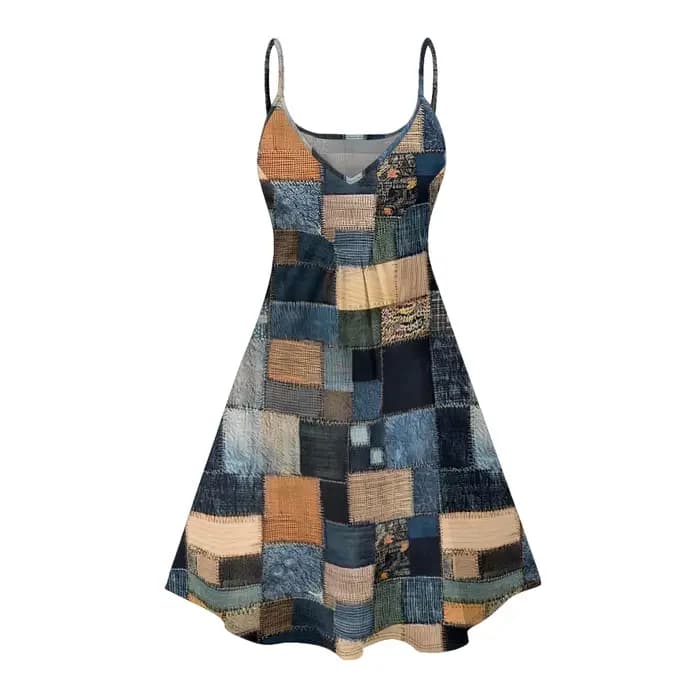 Robe à bretelles spaghetti à imprimé géométrique vintage pour femmes, style mod années 60 et 70, rob