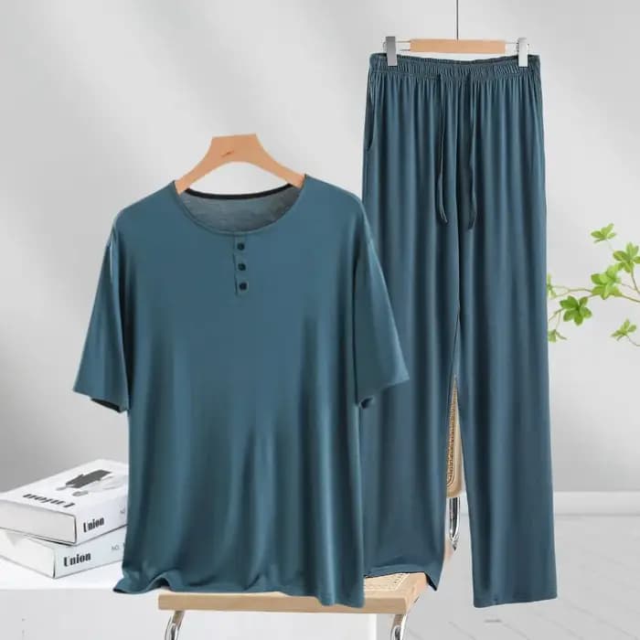 Pyjama homme manches courtes pantalon Long ensemble Modal grande taille vêtements de nuit