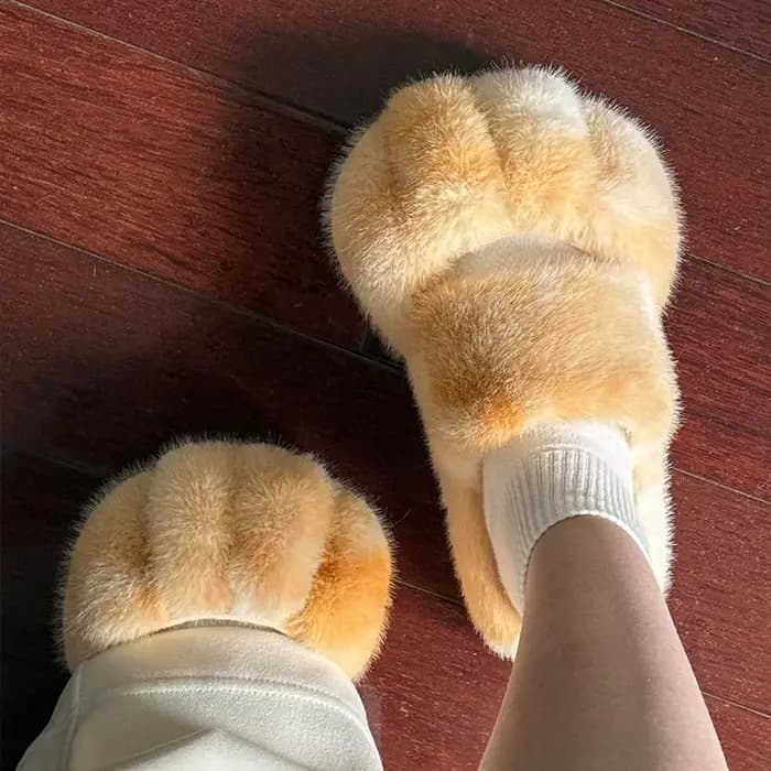 Kawaii fourrure chat patte pantoufle mode Imitation