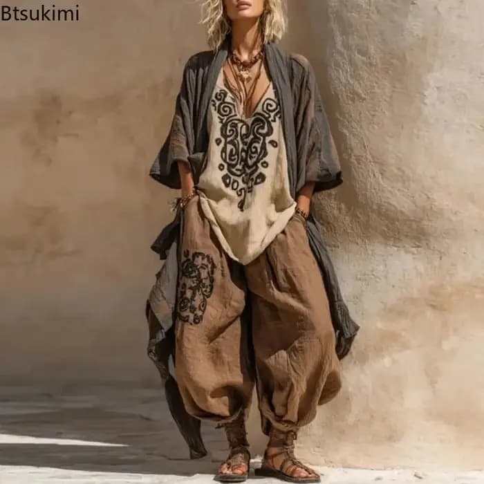Ensembles Robes Printemps-Été pour Femmes : Kimono Bohème Ouvert sur le Devant