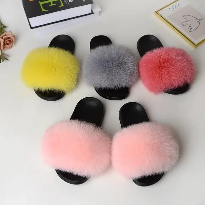Pantoufles moelleuses pour femmes, chaussures d'été pour intérieur et extérieur, en vraie fourrure d
