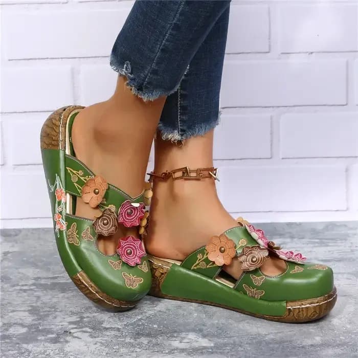 Baotou-Pantoufles rétro en fleurs de prunier pour femmes