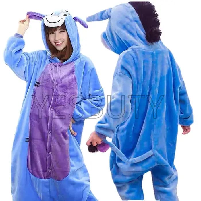 Bourriquet Onesies Kigurumi Cosplay Costume Animal bleu âne pyjamas adultes combinaisons Homewear Halloween tenues fermeture éclair