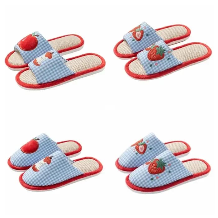 Kawaii – pantoufles en lin pour maison de fraises