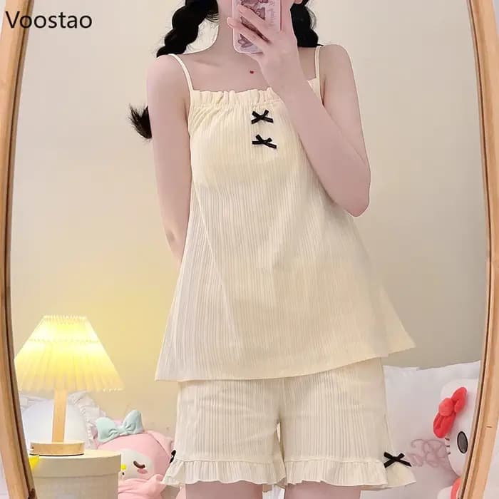 Ensemble de pyjama à nœud de style Lolita Kawaii japonais