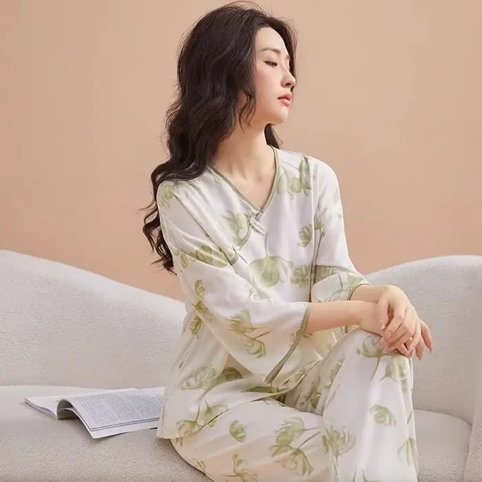 Mode imprimé femmes pyjamas ensemble décontracté coton rayonne vêtements de nuit printemps automne maison