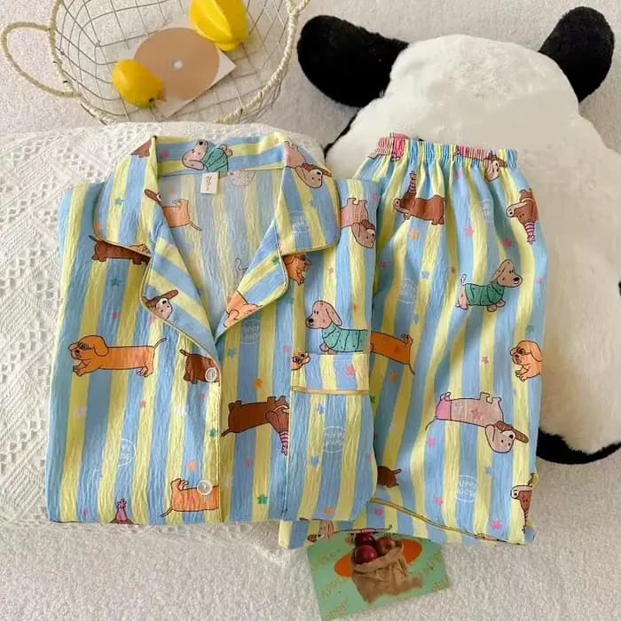 Pyjama Kawaii à imprimé étoiles et rayures pour femme