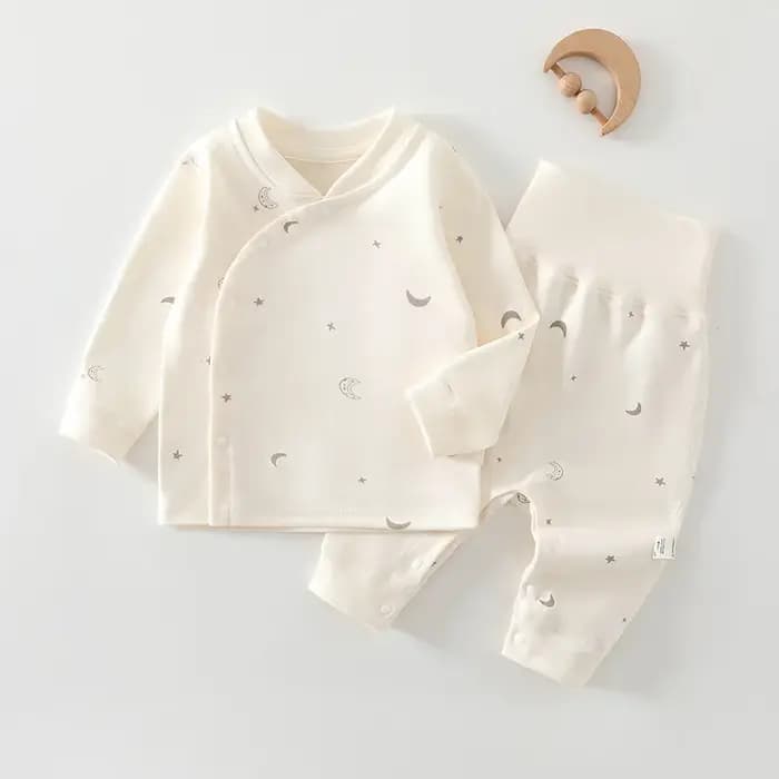 Ensemble pyjama en coton pour bébé, 2 pièces, col en v, manches longues, taille haute, chauffant le