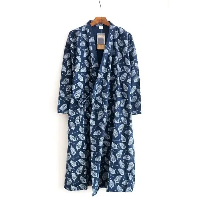 2026 hommes Pyjamas Robes coton demi manches bleu blanc couleurs feuilles impression été