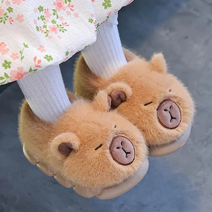 Capybara – pantoufles d'hiver en coton pour enfants