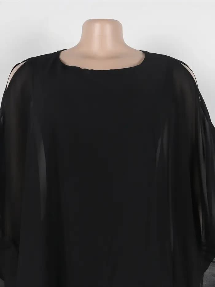 Femmes élégantes robes Simple solide en mousseline de soie col rond manches cape ample taille moyenne casual dîner
