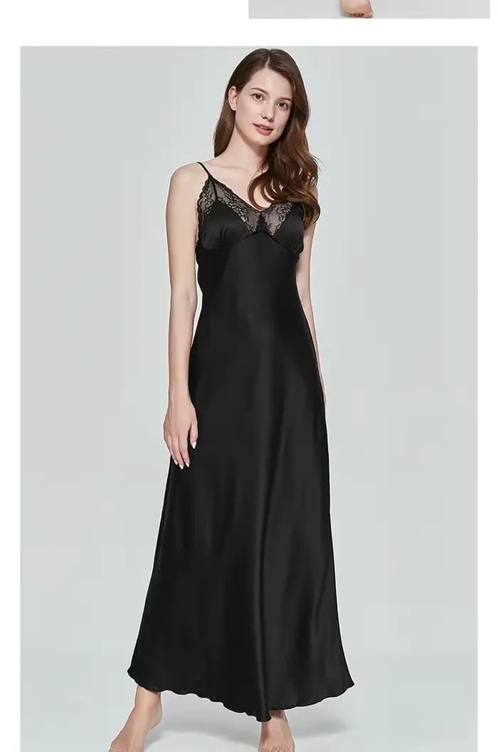 Robe de nuit longue sexy pour femme en soie artificielle satinée