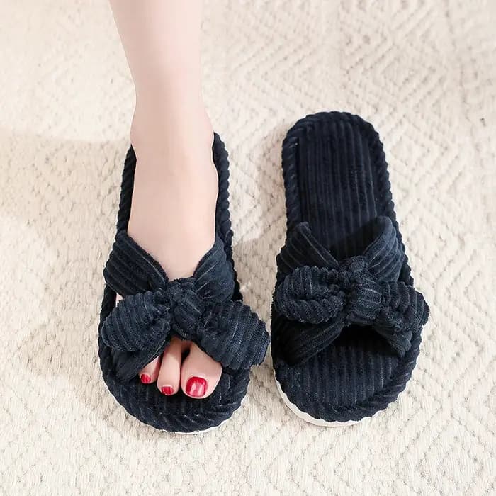 Pantoufles à talons plats avec nœud pour femmes