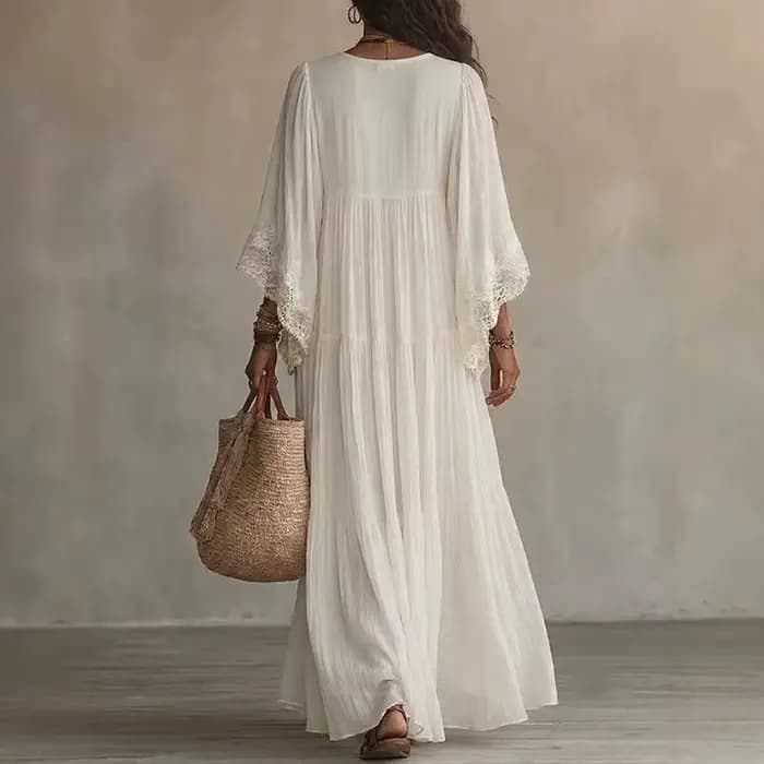 Robe longue vintage en dentelle unie pour femme