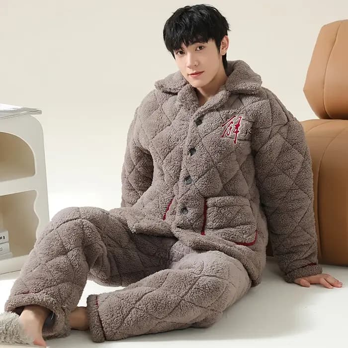 Le plus récent ensemble de pyjamas d'hiver hommes épais 3 couches pince vêtements de nuit en coton costumes