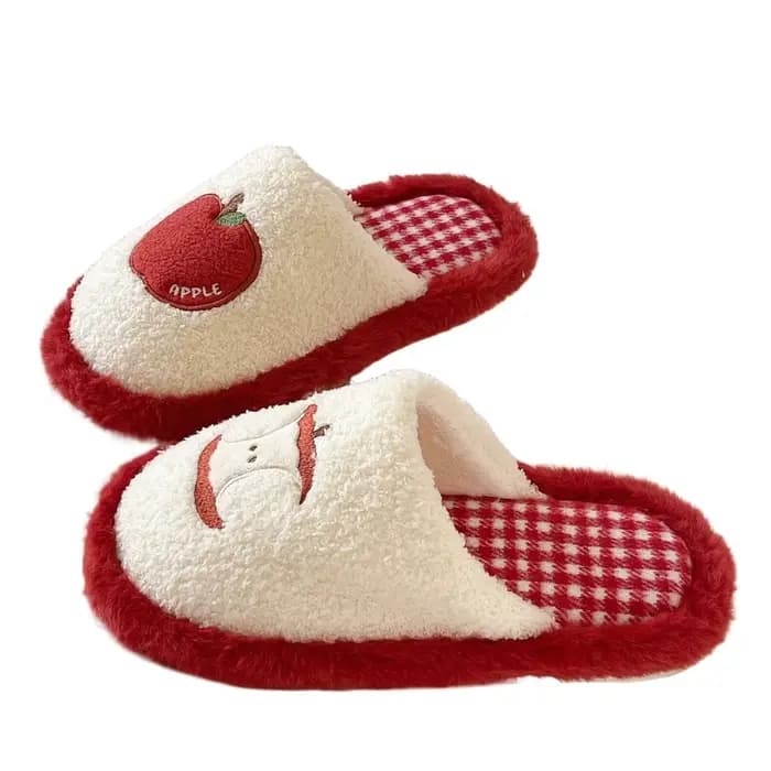 Doux grille rayure mignon en peluche pantoufles antidérapant doux fruits en peluche pantoufles semel