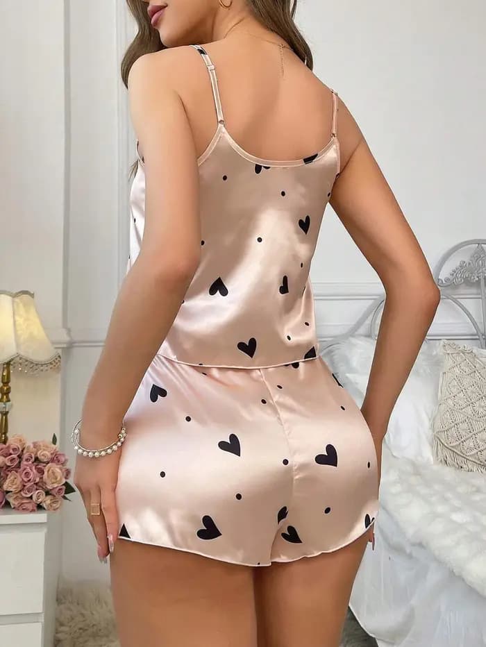 Ensemble de pyjama en satin à col en V pour femmes