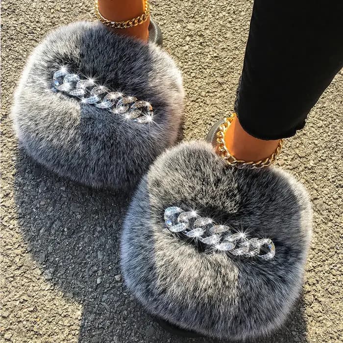 Pantoufles en fourrure de renard véritable pour femmes