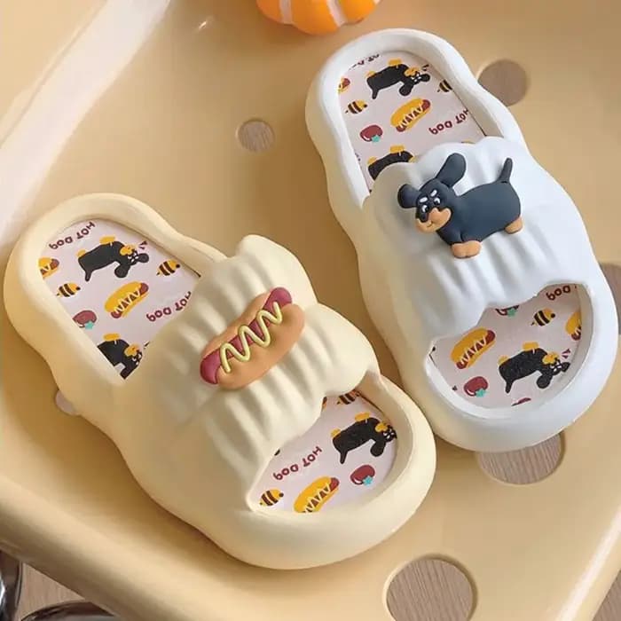 Pantoufles de bain pour femmes en forme de hot-dog de dessin animé