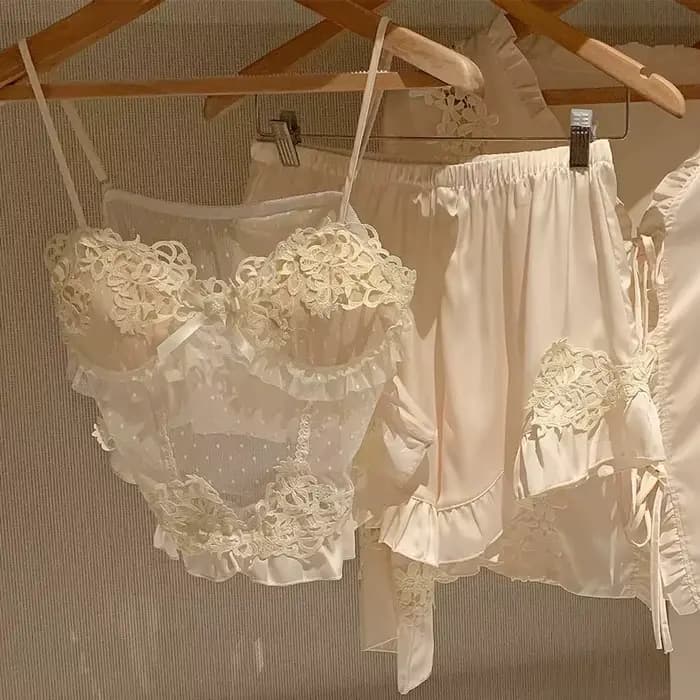 Ensemble pyjama 4 pièces pour femmes, vêtements de maison élégants, vêtements de nuit en Satin soyeu