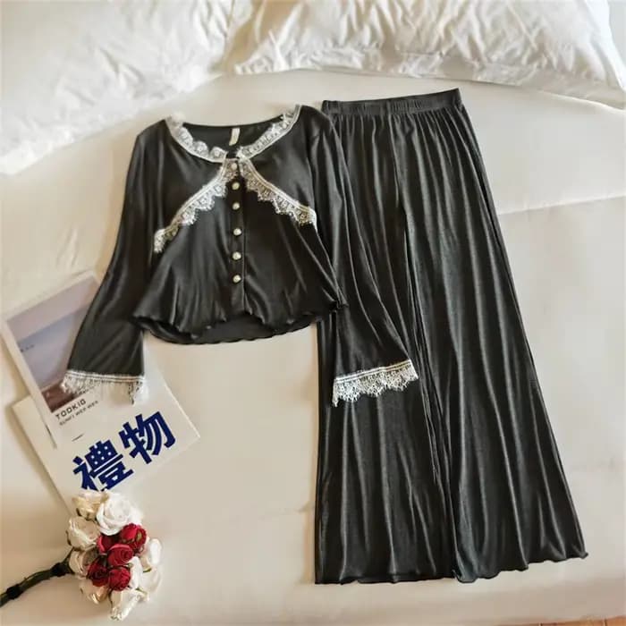 Pyjamas pour dames élégant à manches longues pantalon ensemble printemps automne hiver chambre porter