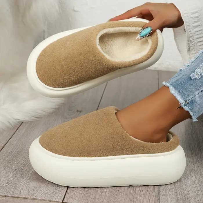 Femmes hiver couleur unie décontracté confortable anti-dérapant chaud en peluche pantoufles couverture orteil sans