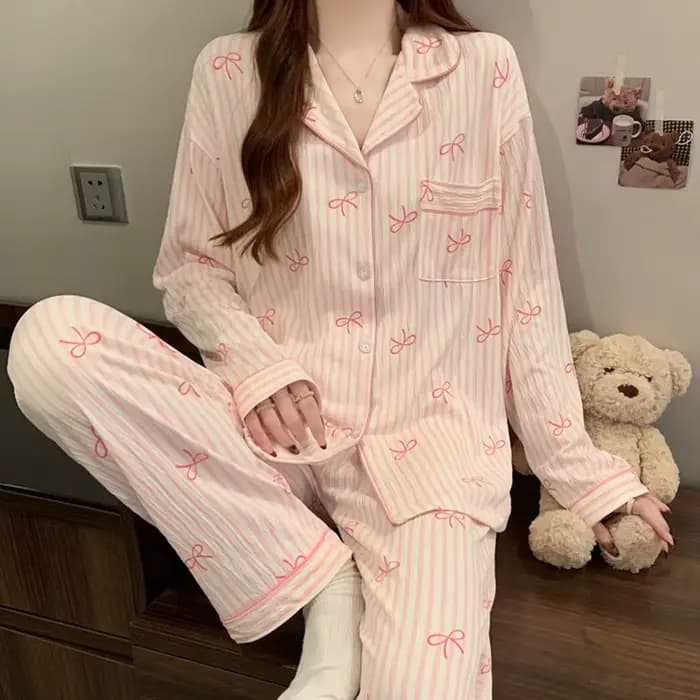 Printemps et automne nouveaux pyjamas pour femmes ensemble de vêtements de détente fille amour Cardigan