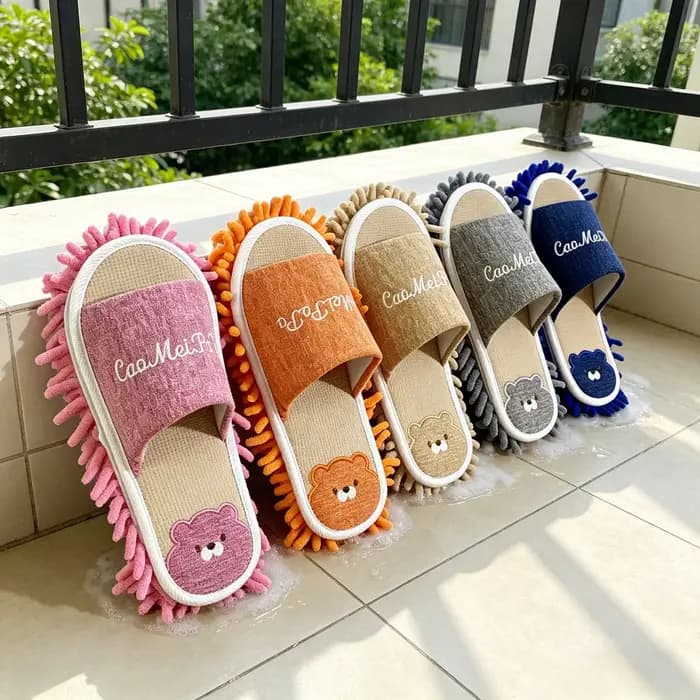 1 Paire de Chaussons Serpillères en Microfibre Lavables pour Nettoyage des Sols
