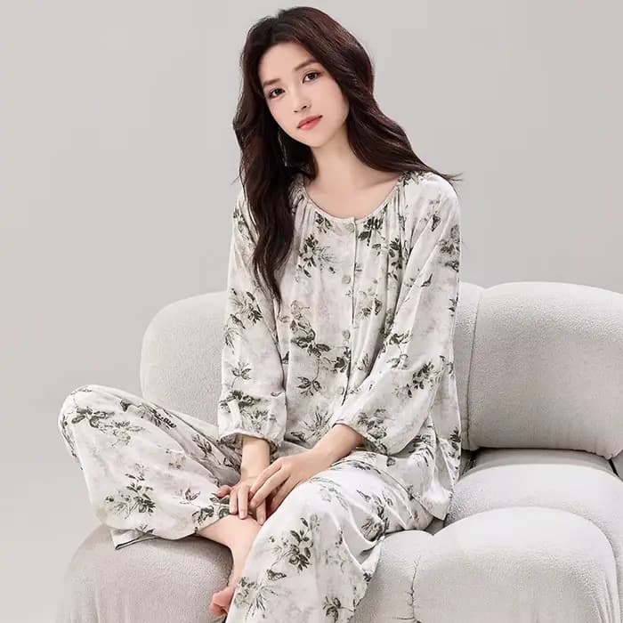 Pyjamas Femme nouvelle impression à manches longues pantalon ensemble élégant vêtements de nuit en c