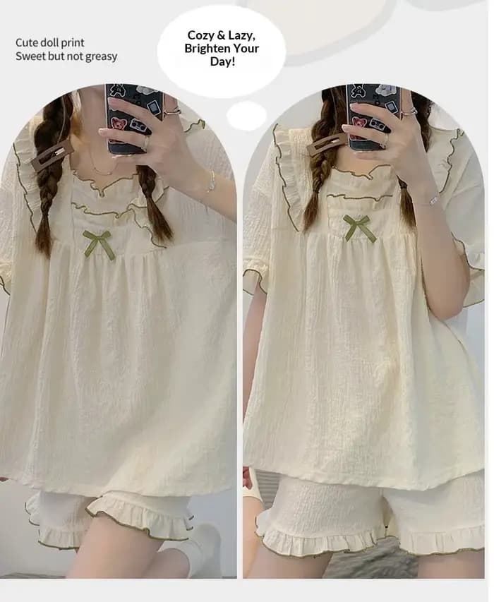 Pyjama d'été pour femmes : léger, manches courtes, couleur unie, respirant, minimaliste, grande taille, ensemble de vêtements de détente en tissu bulle