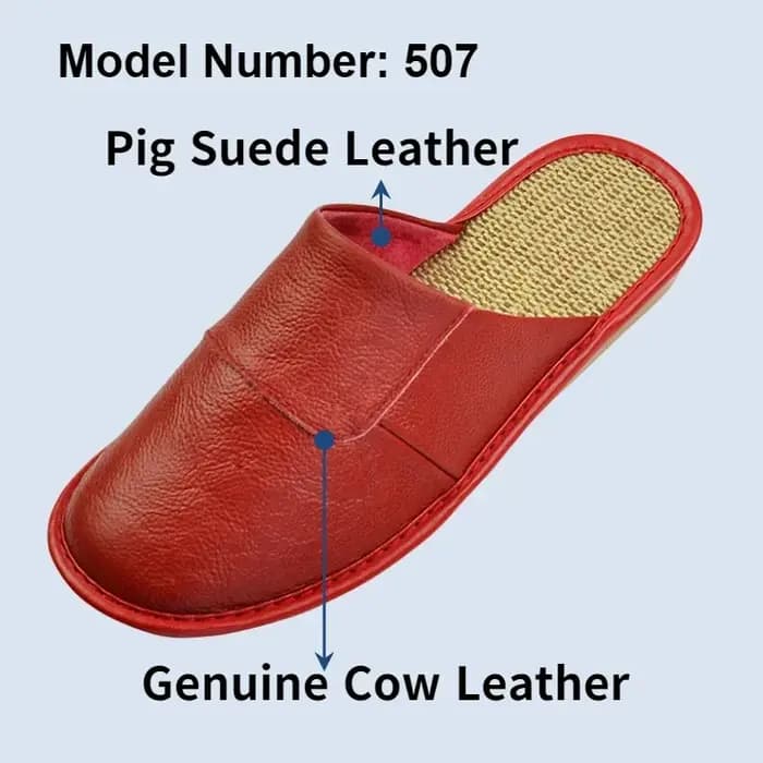 Pantoufles en cuir de vache véritable et lin pour hommes et femmes