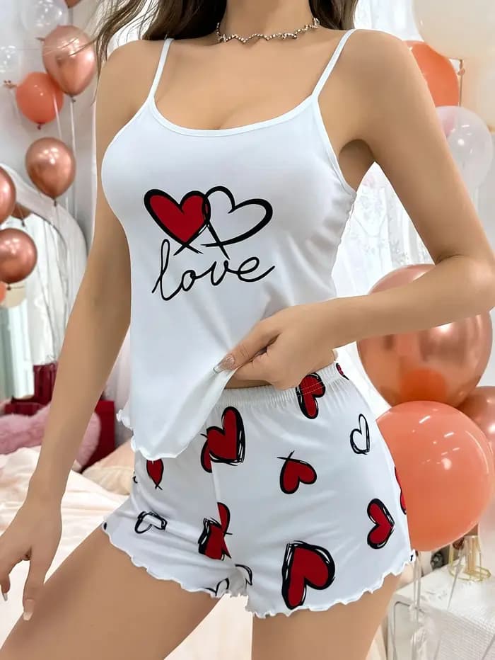 Ensemble pyjama d'été imprimé ours d'amour pour femmes