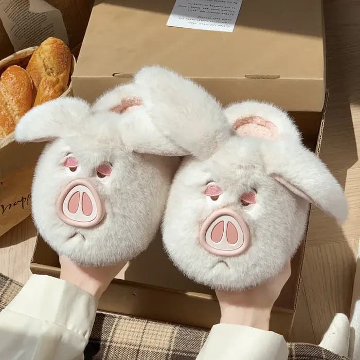 Pantoufles moelleuses cochon de dessin animé pour femmes