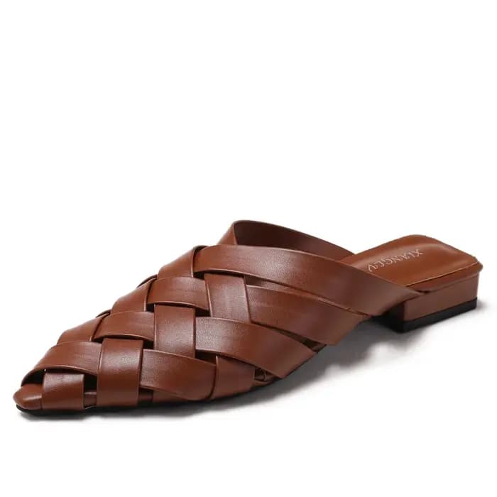 ZAROY tissage Mules pantoufle printemps été chaussures décontractées pour femme bout pointu talons bas en plein air