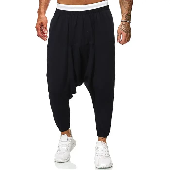 Pantalon de pyjama punk pour homme, longueur des hanches, jambes larges, harem, fjadt, yoga, couleur
