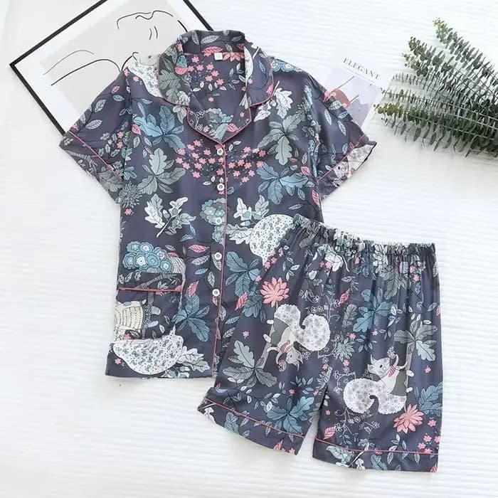 Pyjama à manches courtes pour femmes, ensemble deux pièces, ample, imprimé, grande taille