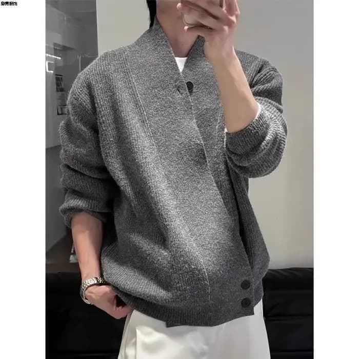 Cardigan taoïste Robe pull hommes automne hiver Style ample décontracté fleur gris