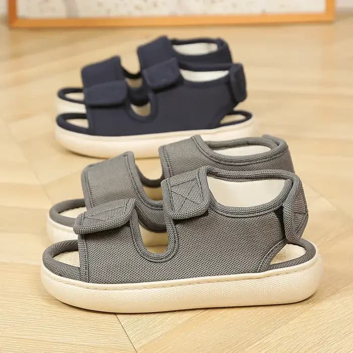 Pantoufles d'extérieur en lin à pieds larges réglables