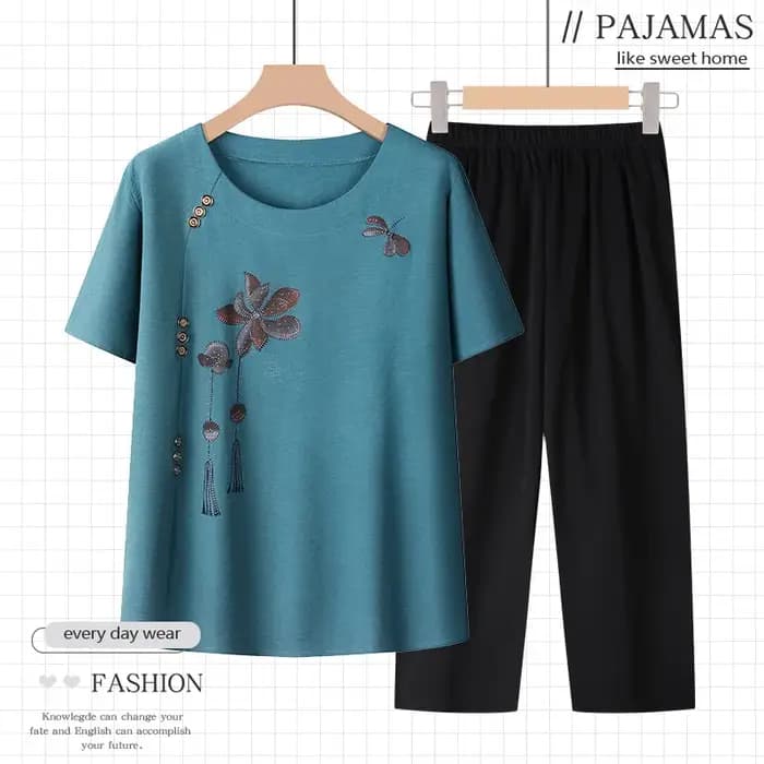 Ensemble de pyjama à manches courtes pour femmes, vêtements de nuit pour mères d'âge moyen, vêtement