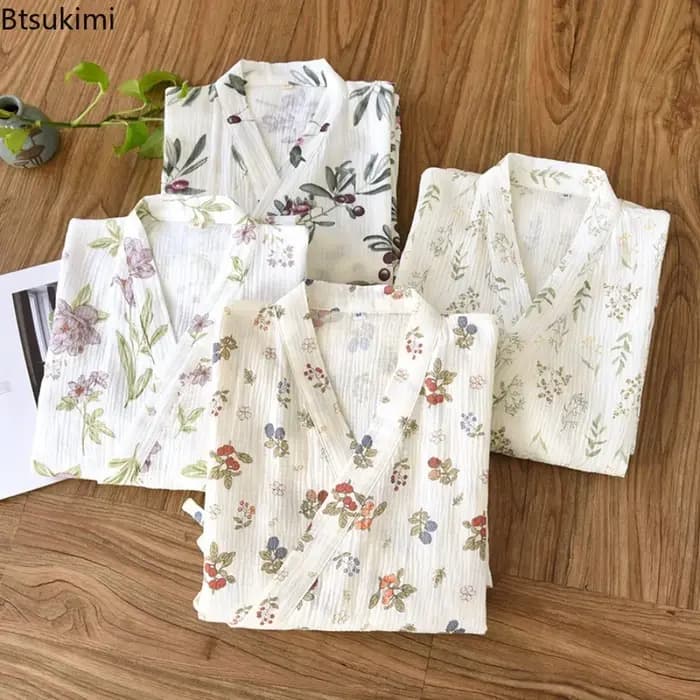 Robe Kimono Femme 2026 – Peignoir 100% Coton Ample à Imprimé Floral