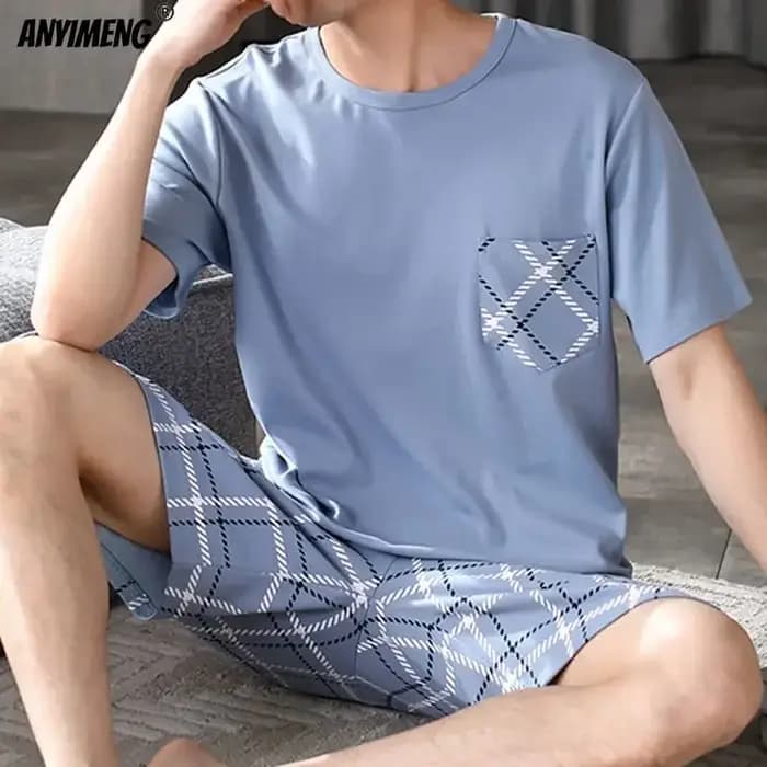 Hommes Pyjamas Ensemble D'été Coton L-5XL Casual Vêtements De Nuit Style Minimaliste Shorts Loisirs Homewear Mode