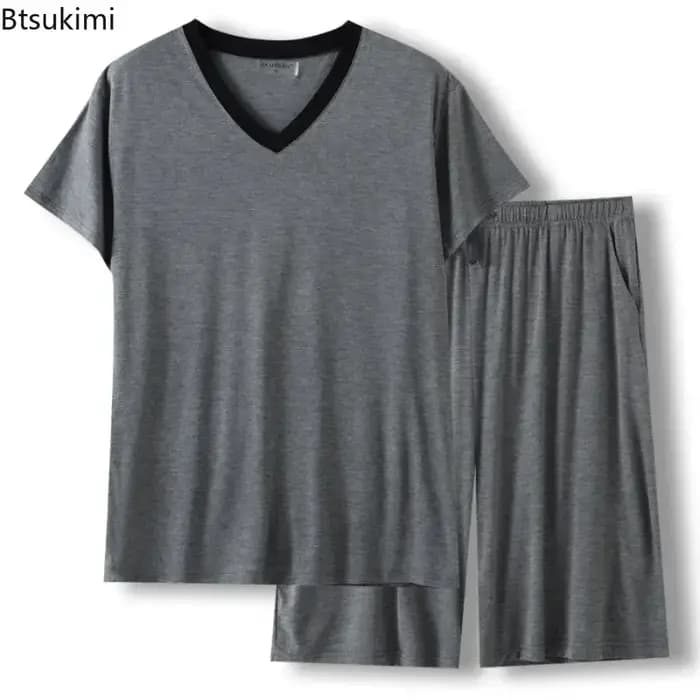 Ensembles de pyjama décontractés d'été pour hommes 2026 – Tenues de nuit douces en modal avec t-shirt à manches courtes et pantalon court – Grandes tailles – Vêtements d'intérieur