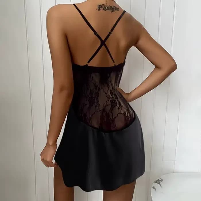 Robe de nuit femme Sexy suspendre-dentelle col bas chemise