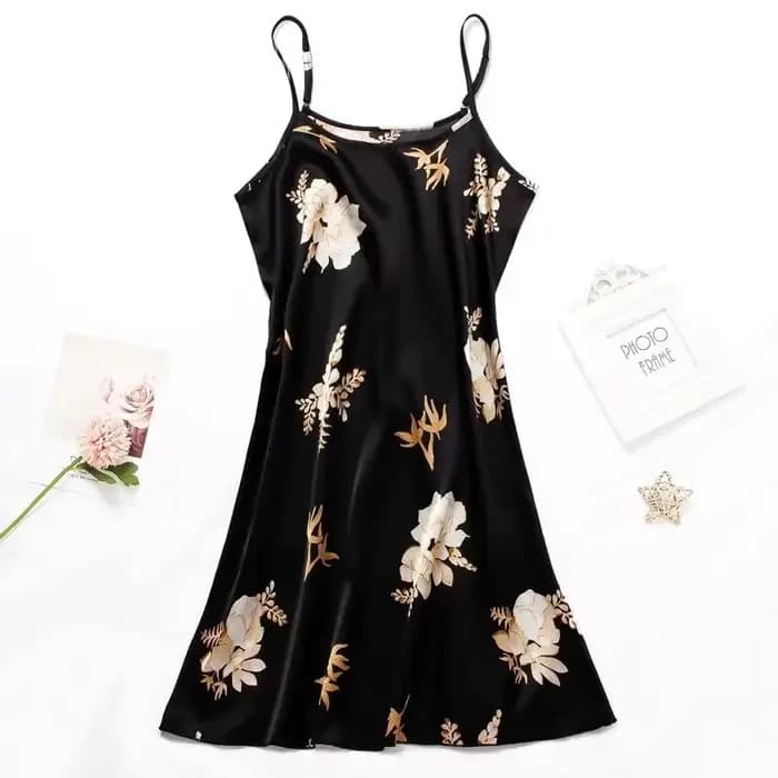 Chemise de nuit sexy à imprimé floral noir pour femmes