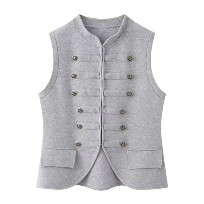 Gilet tricoté sans manches à col rond pour femme