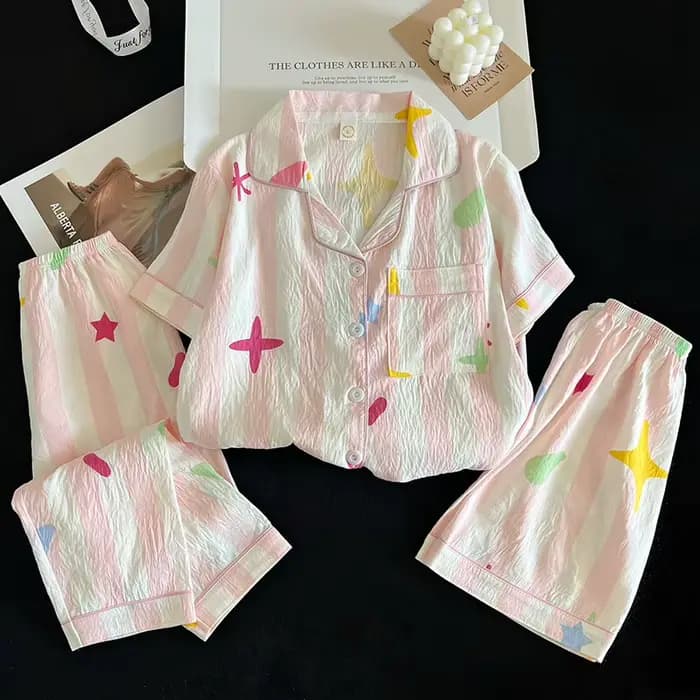 Ensemble pyjama d'été, haut à manches courtes et short et pantalon assortis